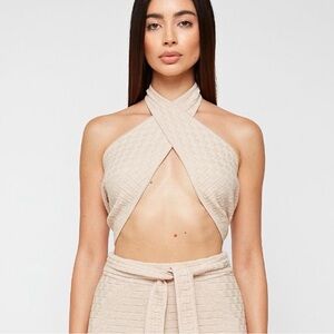 Maniere De Voir Knitted Crossover Top Size M Black Coachella Resort Spring